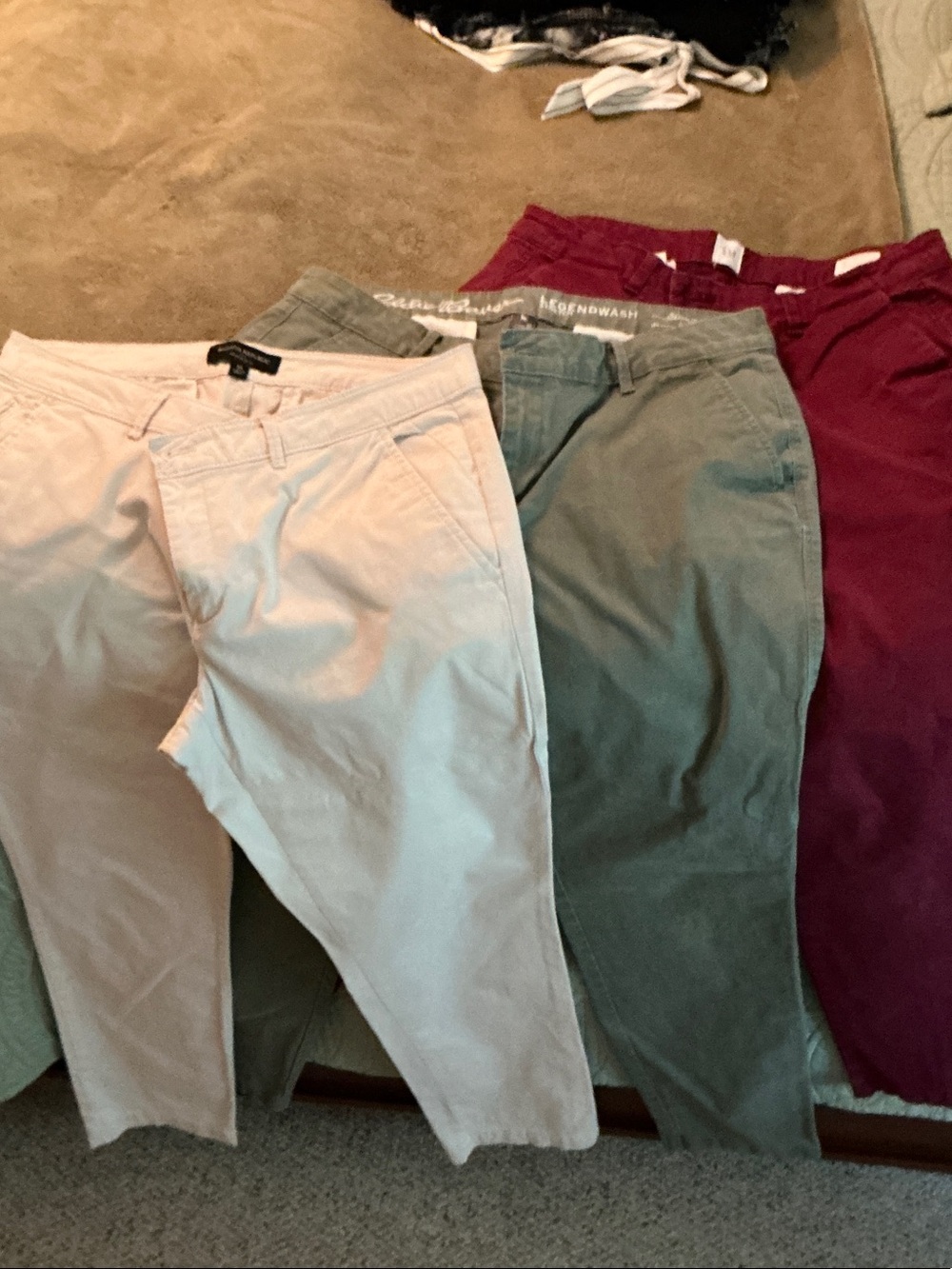 GAP/ banana republic and Eddie Bauer Women's Chinos in Cream, Green, and Red